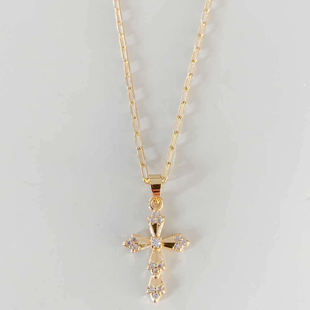 Dainty CZ Cross Necklace | 14k Gold Filled - Picture 7 of 12